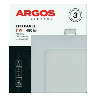 ARGOS LED panel vestavný, čtverec 7W 480LM IP20 NW - Bílá