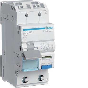 Chránič kombinovaný HAGER ADS910D chránič s nadproudovou ochranou B, 1+N, 6 kA, 0,03 A