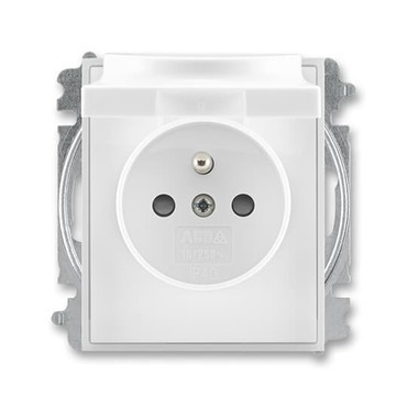 Zásuvka jednonásobná ABB Element 6619E-A06397 01, bílá/ledová bílá, s clonkami, s víčkem (typ 6619)