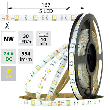 LED pásek MC LED SMD5050 NW, 30LED/m, 8,5W/m, 554lm/m, IP54, DC 24V, 10mm, 5m