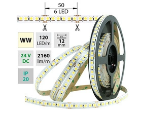 LED pásek MC LED SMD5050 WW, 120LED/m, 28,8W/m, 2160lm/m, IP20, DC 24V, 12mm, 5m