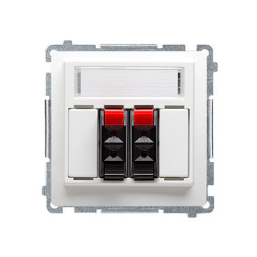 Zásuvka reproduktorová SIMON BMGL3.01/11, 2 násobná (přístroj s krytem), s popisným polem, bílá