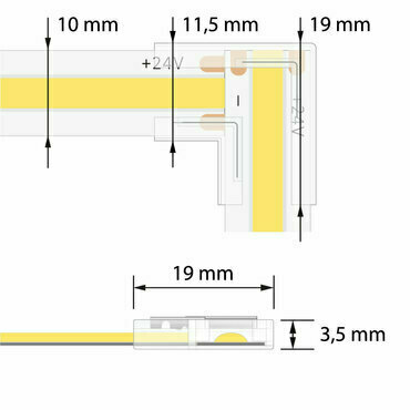 MC LED Rohová spojka jednobarevných LED pásků šíře 10 mm, 2 piny, max. 5,5 A