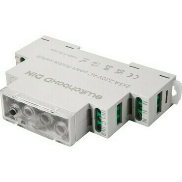 Spínač SIMON EW2W.DIN, 2 nás. na DIN, ovl. chytrým telef., vest. měř. spotř., 2x5A, Wi-Fi, bílá mat