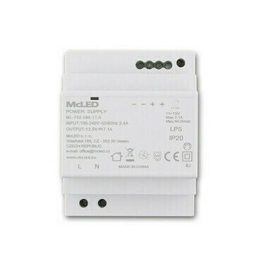 LED driver napěťový MC LED 90W, DC 12V/7,1A, IP20, na DIN lištu