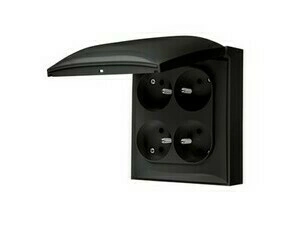 Zásuvka SIMON ACGZ4C/49, 4 nás., IP44, 16A/250V~, bezšr. sv., černá mat