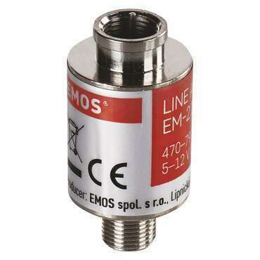 Zesilovač anténní EMOS J5709, DVB-T2, stíněný, linkový, F konektor, 20 dB