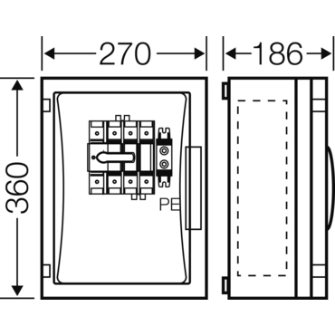 HEN FP 5202 Skříň s vypínačem 100A/3, 5-ti pólová, velikost skříně 1, bez bočních stěn