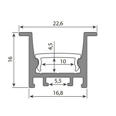 MC LED Vestavný hliníkový profil VU 22x16mm bez difuzoru 2m