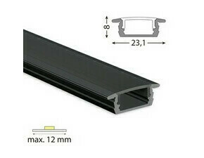 Profil vestavný MC LED VP, 23x8 mm, bez difuzoru černý, 1 m