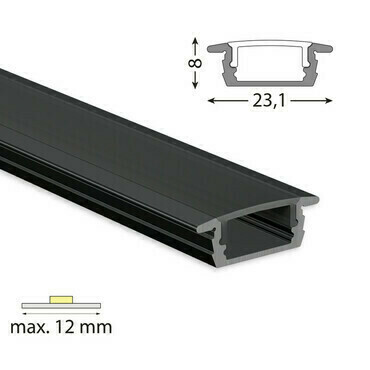 Profil vestavný MC LED VP, 23x8 mm, bez difuzoru černý, 1 m