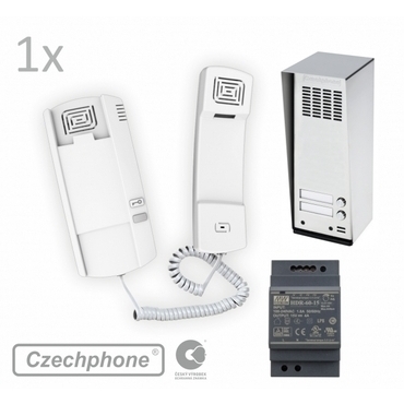 Sada Czechphone DUO Standard GENOVA na zeď pro 1 rodinu: 1x domovní telefon, zvonkové na zeď a síťov