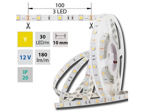 LED pásek MC LED SMD5050 Y, 30LED/m, 7,2W/m, 180lm/m, IP20, DC 12V, 10mm, 5m