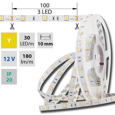 LED pásek MC LED SMD5050 Y, 30LED/m, 7,2W/m, 180lm/m, IP20, DC 12V, 10mm, 5m