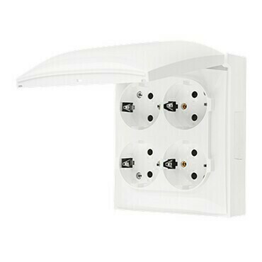 Zásuvka Schuko SIMON AQUACLICK ACGSZ4/11, 4 nás., IP44, 16A/250V~, šr. sv., bílá