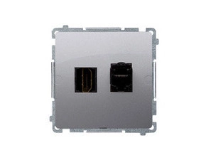Zásuvka HDMI+datová SIMON BMGHRJ45.01/43, RJ45 kat. 6 (přístroj s krytem), stříbrná