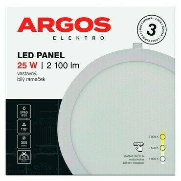 LED svítidlo vestavné ARGOS 25W, 2100lm, IP40/20, CCT, kruhové, bílé