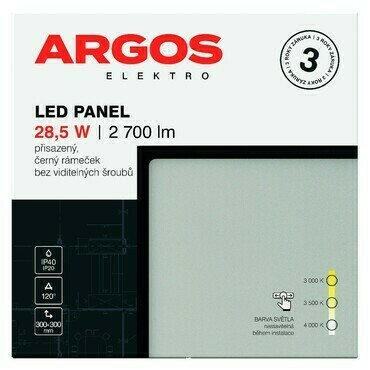 LED svítidlo přisazené ARGOS 28,5W, 2700lm, IP40/20, CCT, čtvercové, černé