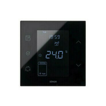 Termostat SIMON 10000811-138, iO s vněj. čidl., kompl. verze, monoblok do 1-nás. kr., černá