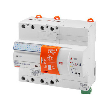 Automatický test a zapnutí chrániče  GEWISS RESTART 4 PÓLY – 63 A TYP B, Idn=0,3 A 400 V – 7 M FVE