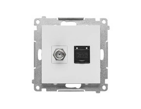 Zásuvka anténní SIMON TASFRJ45.01/114, typ „F”+datová RJ45 kat. 6, světle šedá matná