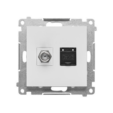 Zásuvka anténní SIMON TASFRJ45.01/114, typ „F”+datová RJ45 kat. 6, světle šedá matná