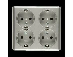 Zásuvka Schuko SIMON EGSZ4NZ/43, 4násobná, se clonkami, na omítku, šroubové svorky,stříbrná metalíza