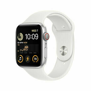 APPLE MNQ23CS/A Apple Watch SE GPS + Cellular 44mm Silver Aluminium Case with White Sport Band - Reg