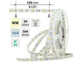LED pásek MC LED SMD5050 WW, 30LED/m, 7,2W/m, 504lm/m, IP20, DC 12V, 10mm, 50m