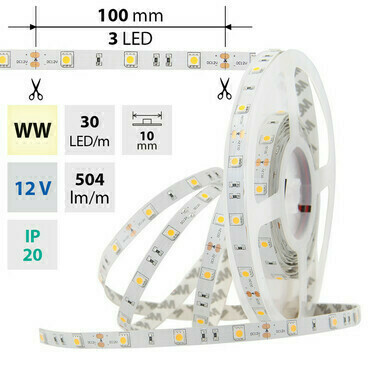 LED pásek MC LED SMD5050 WW, 30LED/m, 7,2W/m, 504lm/m, IP20, DC 12V, 10mm, 50m