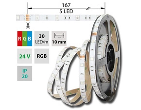 LED pásek MC LED SMD5050 RGB, 30LED/m, 8,5W/m, DC 24V, 280lm/m, IP20, 10mm, 5m