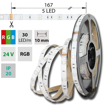 LED pásek MC LED SMD5050 RGB, 30LED/m, 8,5W/m, DC 24V, 280lm/m, IP20, 10mm, 5m