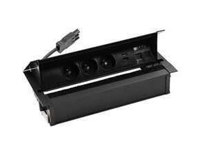 SIMON 48710E30BK00000-44 Mediaport Cover: 3x 250 V typ E + USB A-C nabíječka + 2x zásuvka RJ45 černý