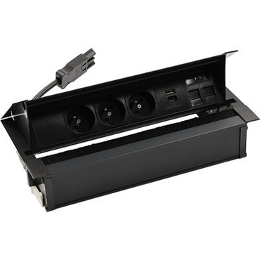 SIMON 48710E30BK00000-44 Mediaport Cover: 3x 250 V typ E + USB A-C nabíječka + 2x zásuvka RJ45 černý