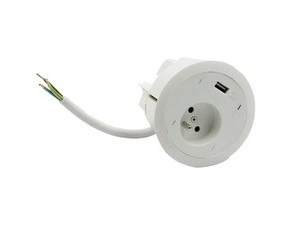 Vestavná stolní zásuvka: 1 zásuvka+USB nabíječka, připojení pomocí 15cm kabelu bez zástrčky, bílá