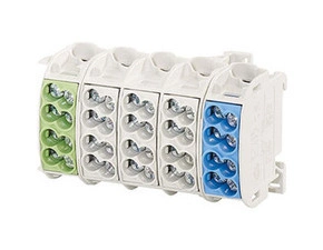 HEN KKL 54 Svorkovnice 5 pólová pro montáž na DIN, žl.zelená/šedá/sv. modrá, na pól  4x 1,5 - 25mm2/