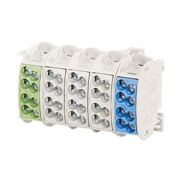 HEN KKL 54 Svorkovnice 5 pólová pro montáž na DIN, žl.zelená/šedá/sv. modrá, na pól  4x 1,5 - 25mm2/