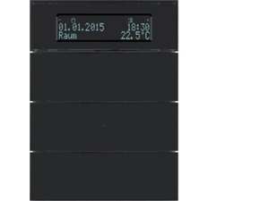 HAG 75663592 Senzor, tlačítkový, 3-násobné s pokoj. termostatem a displejem, B.IQ, sklo, černá