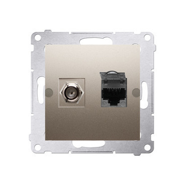 Zásuvka anténní SIMON DASFRJ45.01/44, typ „F”+datová RJ45 kat. 6, zlatá metalizovaná