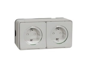 SCHN MUR39035 Mureva Styl - Kompletní zásuvka dvojitá 16A Schuko, clonky, bezšroubová, IP55, povrcho