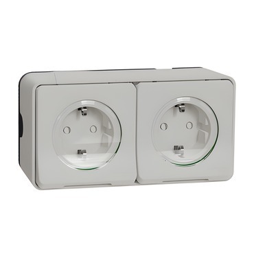 SCHN MUR39035 Mureva Styl - Kompletní zásuvka dvojitá 16A Schuko, clonky, bezšroubová, IP55, povrcho