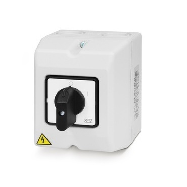 Vačkový spínač SEZ S25 JPD 1103 A6 v krytu IP 65, s čelní deskou 25 A