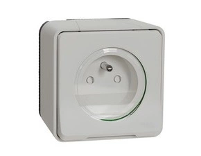 SCHN MUR39030 Mureva Styl - Kompletní zásuvka 16A 2P+E, clonky, bezšroubová, IP55, povrchová, Bílá