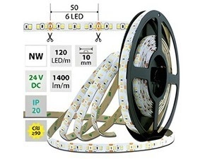 LED pásek MC LED SMD2835 NW, 120LED/m, 14W/m, DC 24V, 1400lm/m, CRI90, IP20, 10mm, 50m