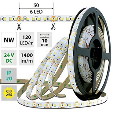 LED pásek MC LED SMD2835 NW, 120LED/m, 14W/m, DC 24V, 1400lm/m, CRI90, IP20, 10mm, 50m