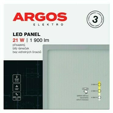 ARGOS  LED panel přisazený, čtverec 21W 1900LM IP20 CCT - Bílá