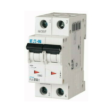 Jistič dvoupolový EATON 286572 PL6-C50/2 PL6, char C, 2-pólový, Icn=6kA, In=50A