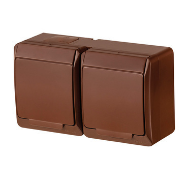 FAM GALATEA IP44 Zásuvka 2x 2P+PE SCHUKO, 2-nás. vodorovná (hnědá)