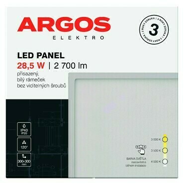 ARGOS LED panel přisazený, čtverec 28,5W 2700LM IP20 CCT - Bílá
