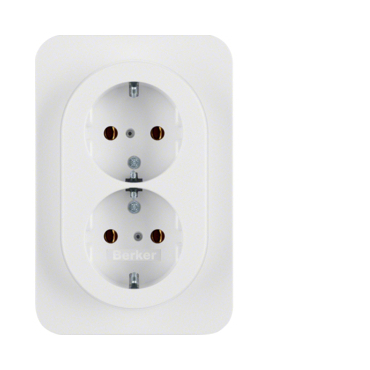 HAG 47282089 Dvojzásuvka, SCHUKO s rámečkem, 16 A, 250 V~, bezšroub. svorky, Berker R.1, bílá, lesk